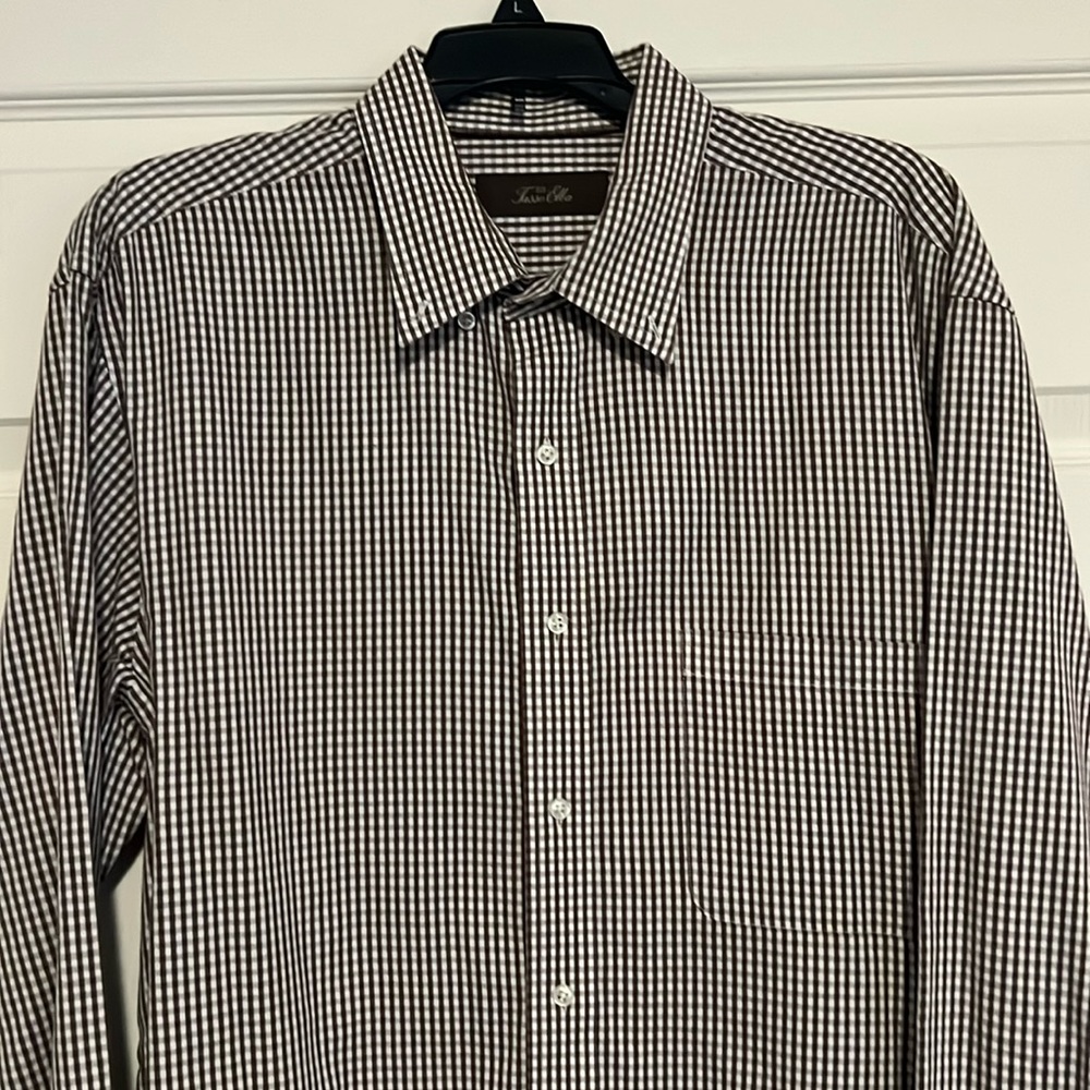 TASSO ELBA Men's Long Sleeve White and Brown Collared Button Up Shirt - X-Large